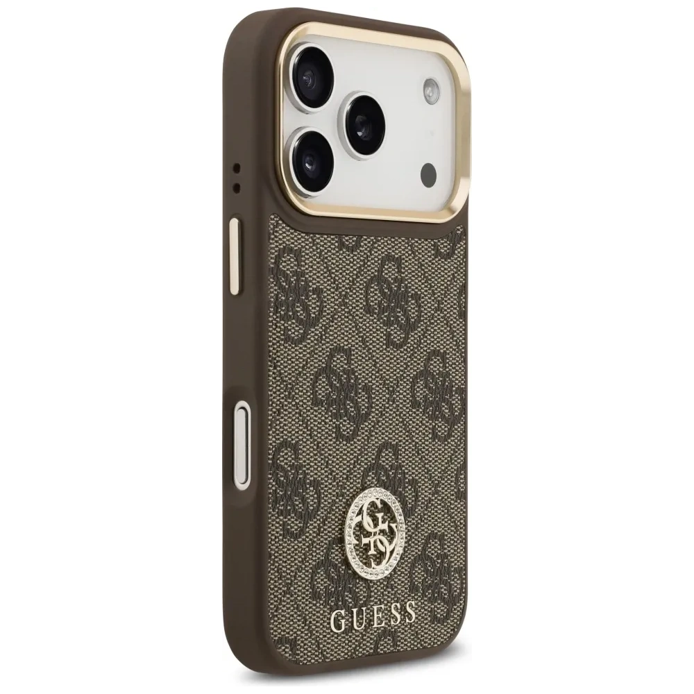 Etui Guess 4G Strass Logo MagSafe do Apple iPhone 17 Pro brązowy