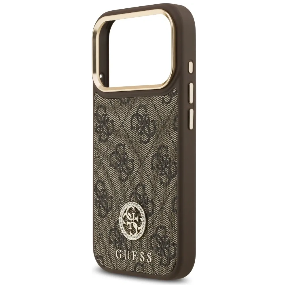 Etui Guess 4G Strass Logo MagSafe do Apple iPhone 17 Pro brązowy