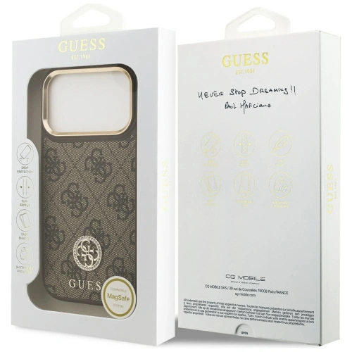 Etui Guess 4G Strass Logo MagSafe do Apple iPhone 17 Pro brązowy