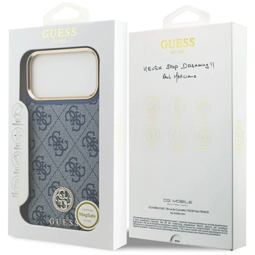 Etui Guess 4G Strass Logo MagSafe do Apple iPhone 17 Pro Max niebieski