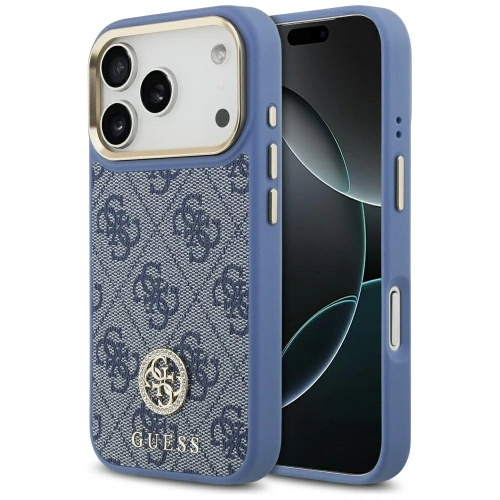 Etui Guess 4G Strass Logo MagSafe do Apple iPhone 17 Pro niebieski