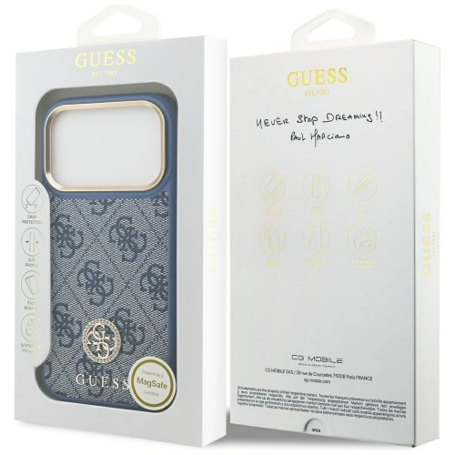 Etui Guess 4G Strass Logo MagSafe do Apple iPhone 17 Pro niebieski