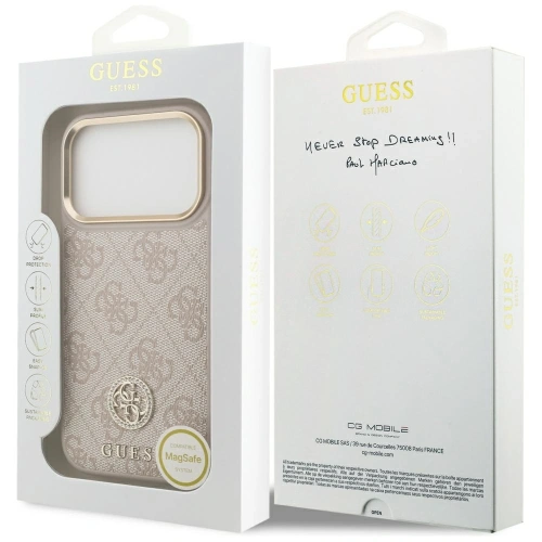 Etui Guess 4G Strass Logo MagSafe do Apple iPhone 17 Pro różowy