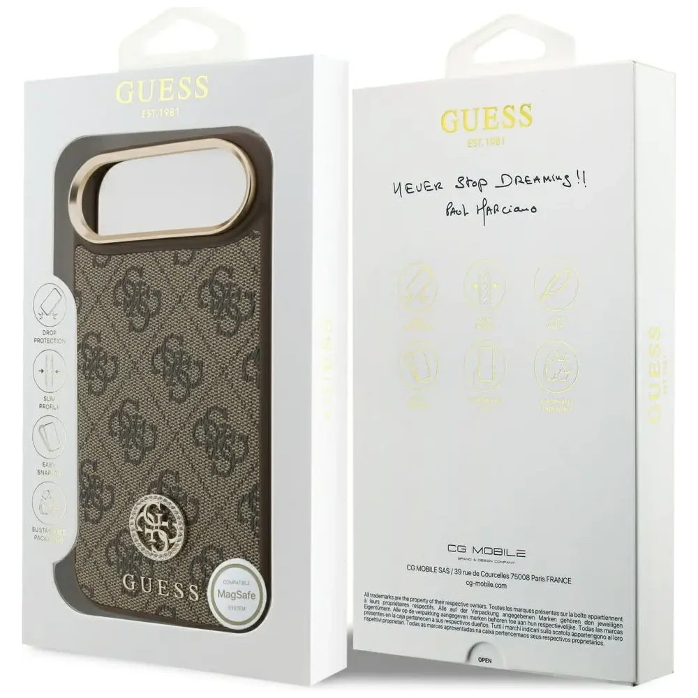 Etui Guess 4G Strass Logo MagSafe do Apple iPhone Air brązowy