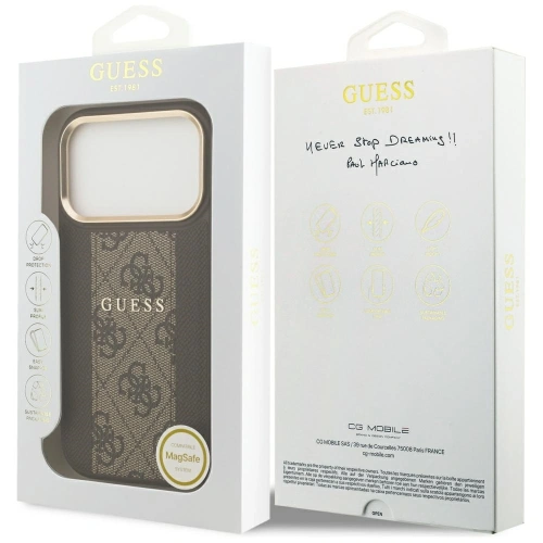 Etui Guess 4G Stripe MagSafe do Apple iPhone 17 Pro brązowy