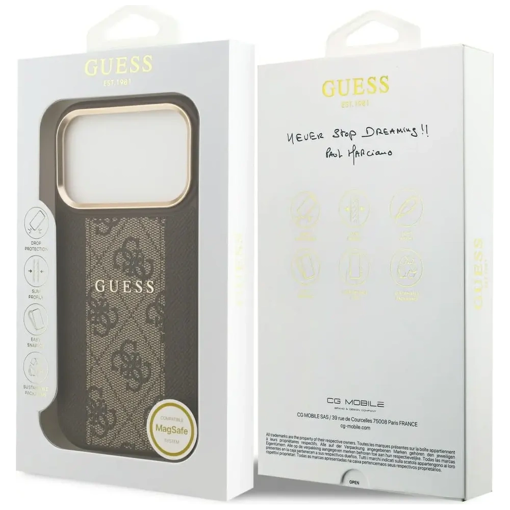 Etui Guess 4G Stripe MagSafe do Apple iPhone 17 Pro brązowy