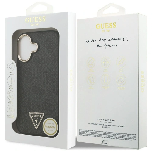 Etui Guess 4G Triangle Logo MagSafe do Apple iPhone 17 czarny złoty