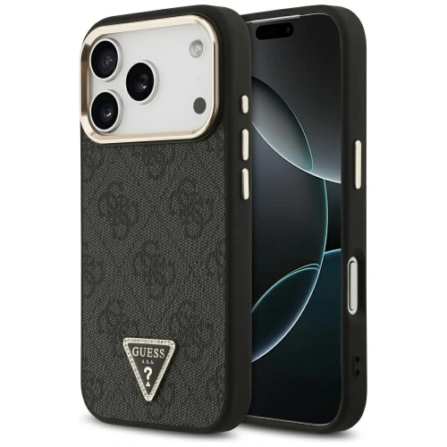 Etui Guess 4G Triangle Logo MagSafe do Apple iPhone 17 Pro czarny złoty
