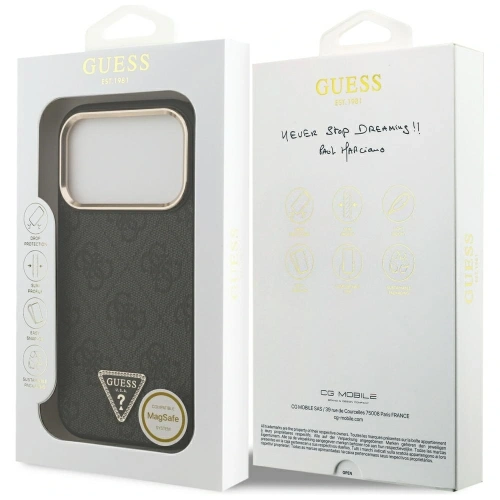Etui Guess 4G Triangle Logo MagSafe do Apple iPhone 17 Pro czarny złoty