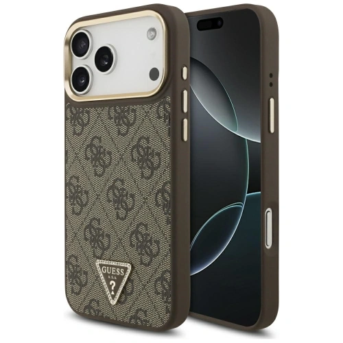 Etui Guess 4G Triangle Logo MagSafe do Apple iPhone 17 Pro Max brązowy złoty