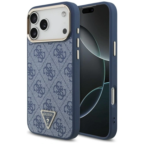 Etui Guess 4G Triangle Logo MagSafe do Apple iPhone 17 Pro Max niebieski złoty