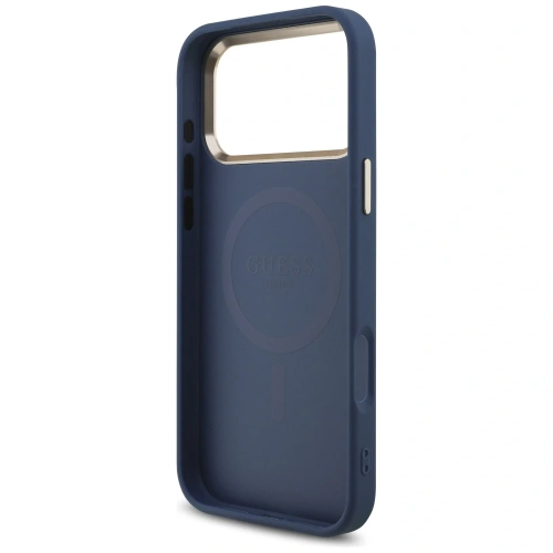 Etui Guess 4G Triangle Logo MagSafe do Apple iPhone 17 Pro Max niebieski złoty