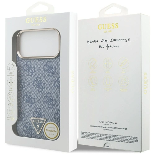 Etui Guess 4G Triangle Logo MagSafe do Apple iPhone 17 Pro Max niebieski złoty