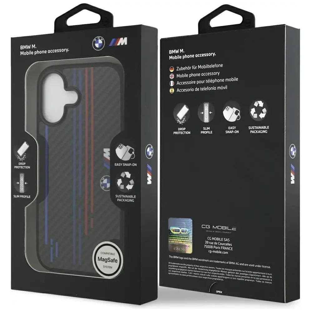 Etui BMW M Kevlar Lines & Logo MagSafe do Apple iPhone 17 czarny