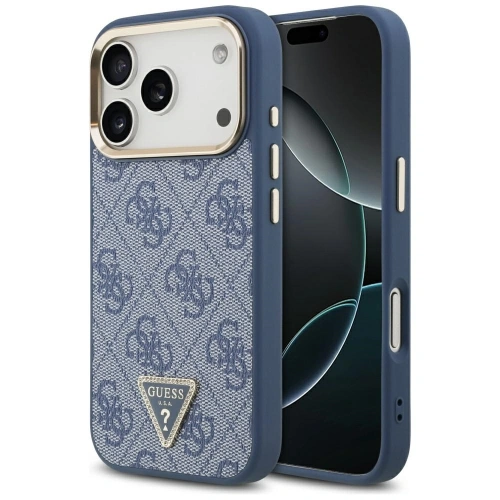 Etui Guess 4G Triangle Logo MagSafe do Apple iPhone 17 Pro niebieski złoty