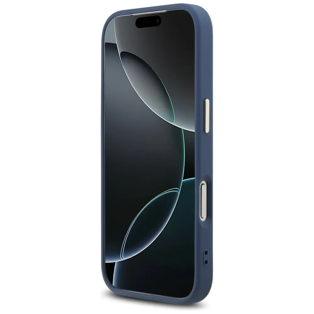 Etui Guess 4G Triangle Logo MagSafe do Apple iPhone 17 Pro niebieski złoty