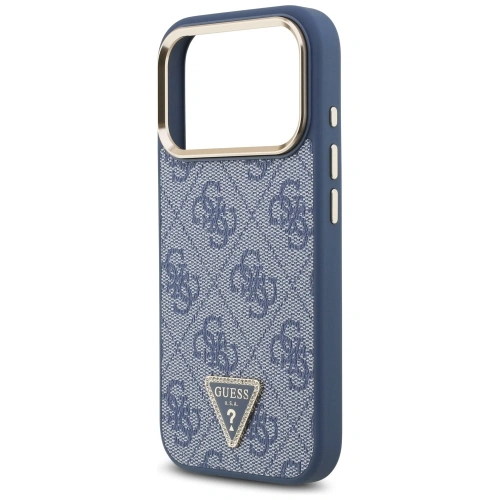 Etui Guess 4G Triangle Logo MagSafe do Apple iPhone 17 Pro niebieski złoty