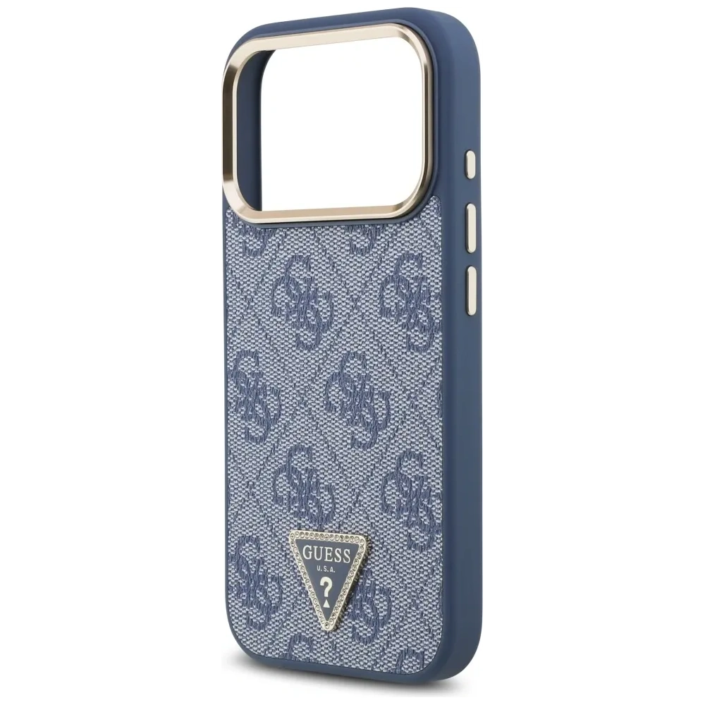 Etui Guess 4G Triangle Logo MagSafe do Apple iPhone 17 Pro niebieski złoty