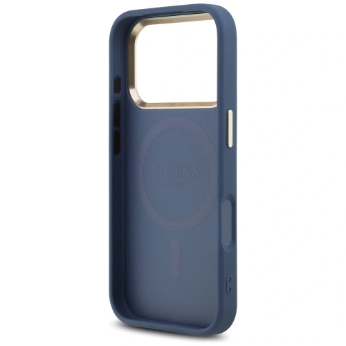 Etui Guess 4G Triangle Logo MagSafe do Apple iPhone 17 Pro niebieski złoty