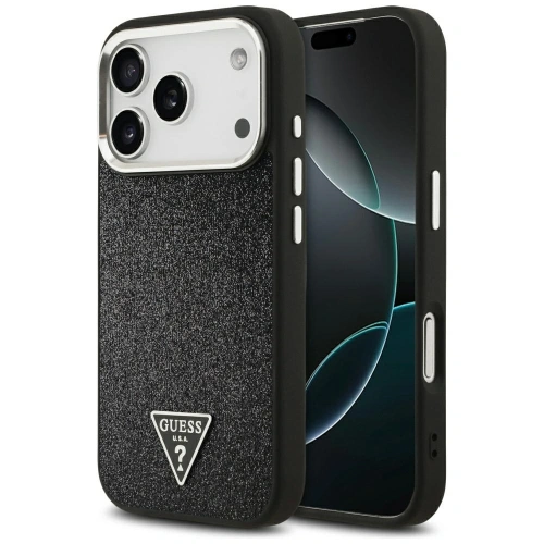 Etui Guess Glitter Triangle Logo MagSafe do Apple iPhone 17 Pro czarny