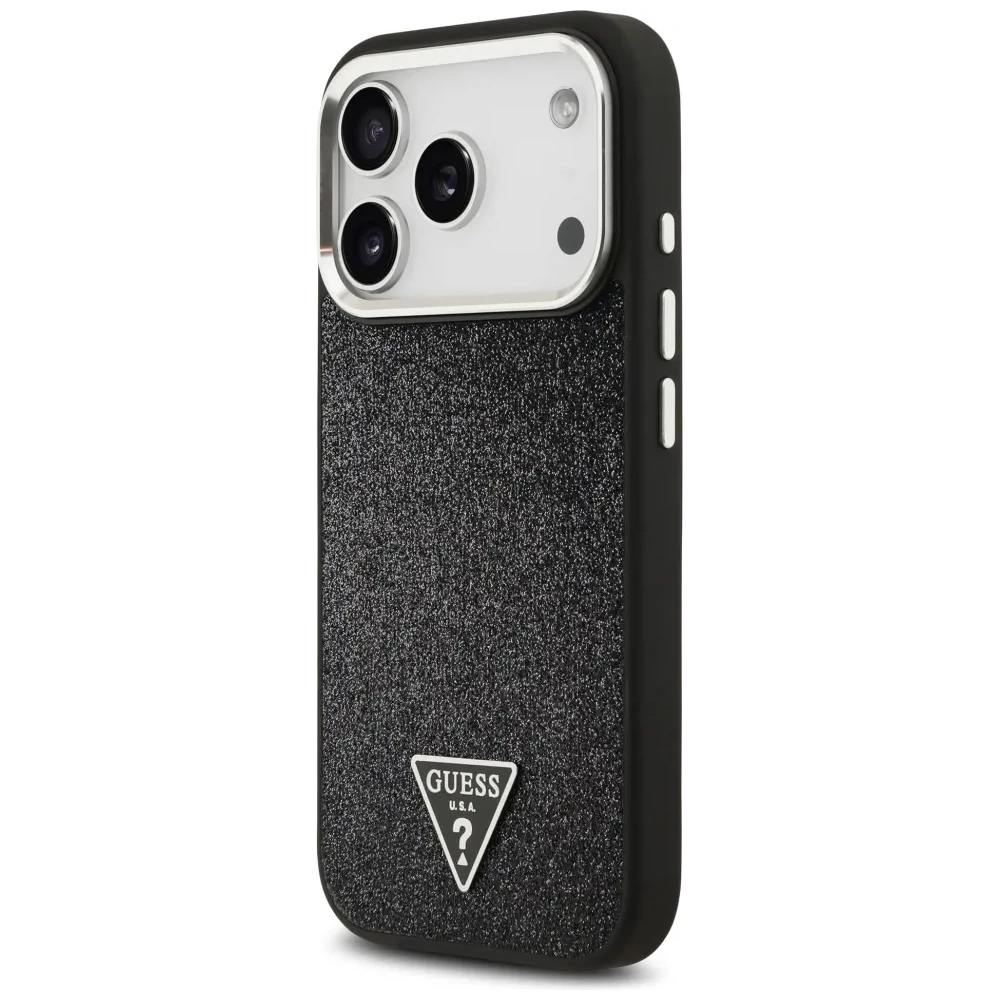 Etui Guess Glitter Triangle Logo MagSafe do Apple iPhone 17 Pro czarny