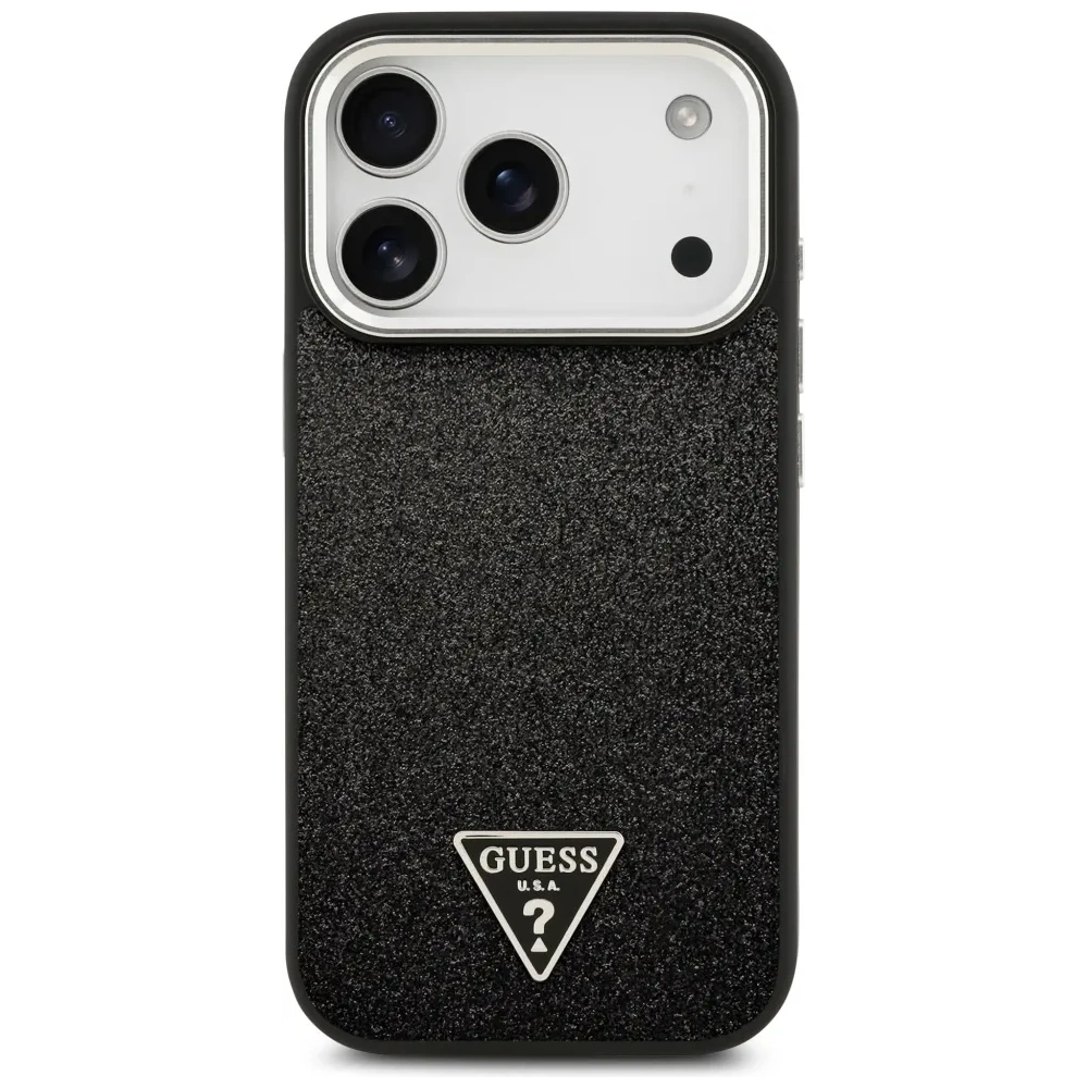 Etui Guess Glitter Triangle Logo MagSafe do Apple iPhone 17 Pro czarny