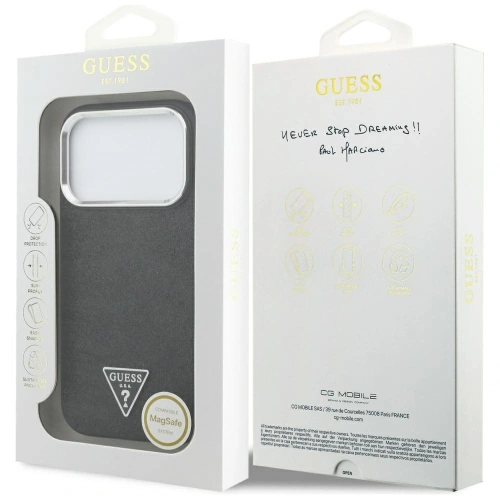 Etui Guess Glitter Triangle Logo MagSafe do Apple iPhone 17 Pro czarny