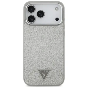 Etui Guess Glitter Triangle Logo MagSafe do Apple iPhone 17 Pro Max srebrny