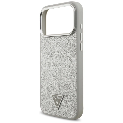 Etui Guess Glitter Triangle Logo MagSafe do Apple iPhone 17 Pro Max srebrny