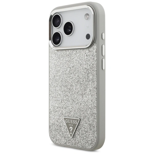 Etui Guess Glitter Triangle Logo MagSafe do Apple iPhone 17 Pro srebrny
