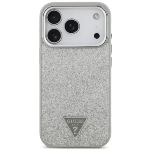 Etui Guess Glitter Triangle Logo MagSafe do Apple iPhone 17 Pro srebrny
