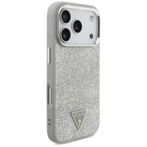 Etui Guess Glitter Triangle Logo MagSafe do Apple iPhone 17 Pro srebrny