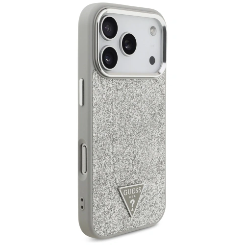 Etui Guess Glitter Triangle Logo MagSafe do Apple iPhone 17 Pro srebrny