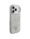 Etui Guess Glitter Triangle Logo MagSafe do Apple iPhone 17 Pro srebrny