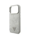 Etui Guess Glitter Triangle Logo MagSafe do Apple iPhone 17 Pro srebrny