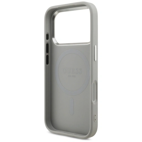 Etui Guess Glitter Triangle Logo MagSafe do Apple iPhone 17 Pro srebrny