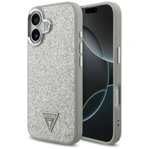 Etui Guess Glitter Triangle Logo MagSafe do Apple iPhone 17 srebrny
