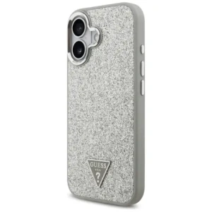 Etui Guess Glitter Triangle Logo MagSafe do Apple iPhone 17 srebrny