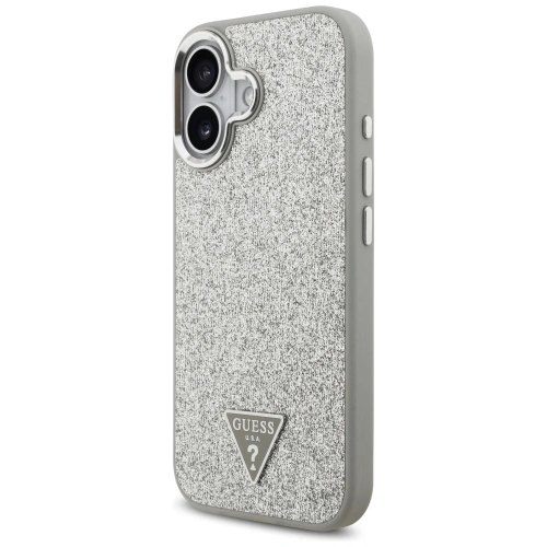 Etui Guess Glitter Triangle Logo MagSafe do Apple iPhone 17 srebrny
