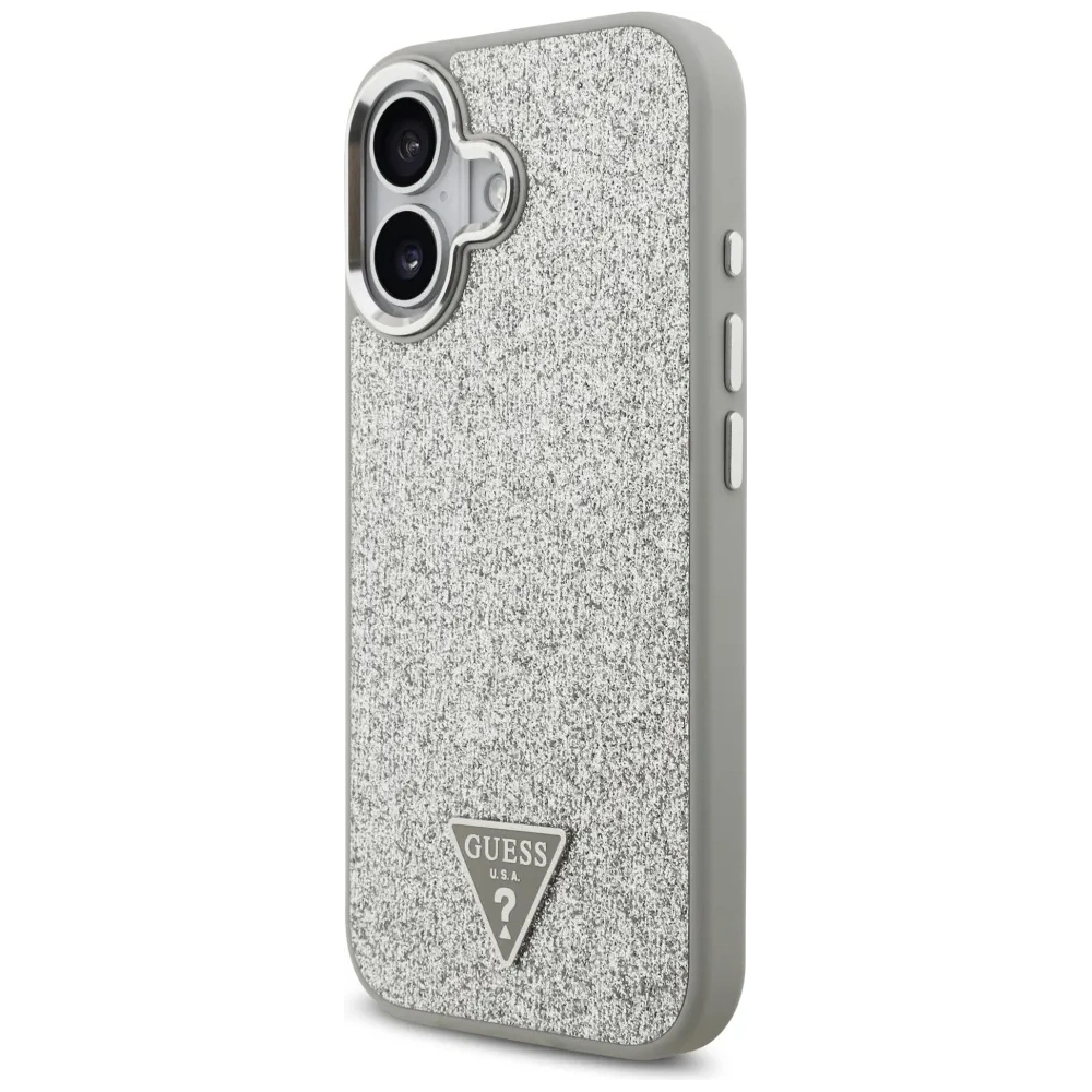 Etui Guess Glitter Triangle Logo MagSafe do Apple iPhone 17 srebrny