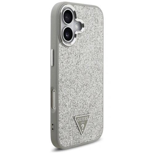 Etui Guess Glitter Triangle Logo MagSafe do Apple iPhone 17 srebrny