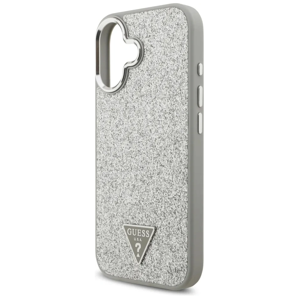Etui Guess Glitter Triangle Logo MagSafe do Apple iPhone 17 srebrny