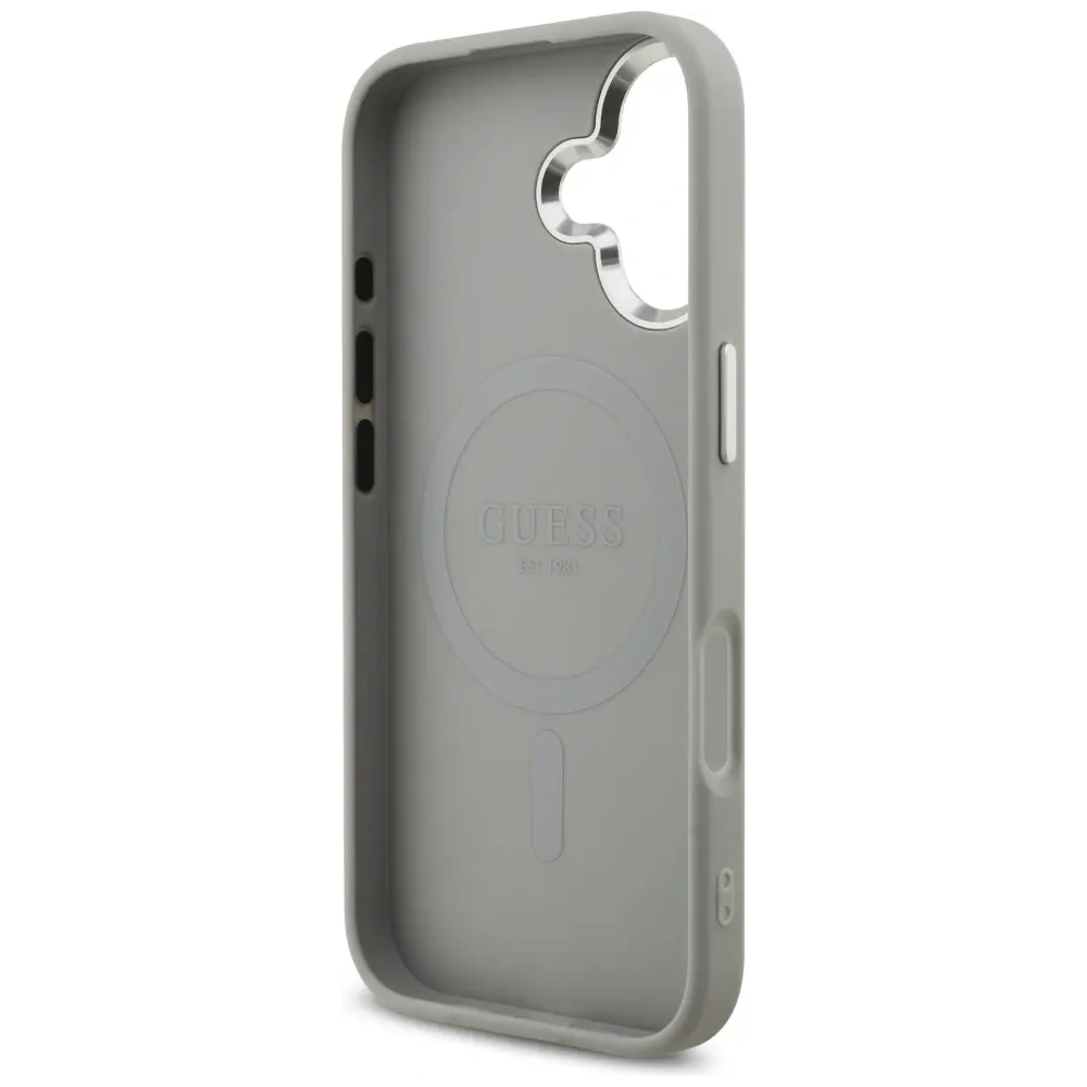 Etui Guess Glitter Triangle Logo MagSafe do Apple iPhone 17 srebrny