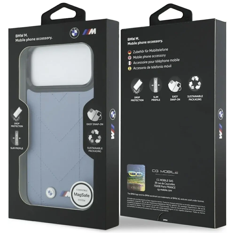 Etui BMW M Quilted Logo MagSafe do Apple iPhone 17 Pro Max niebieski