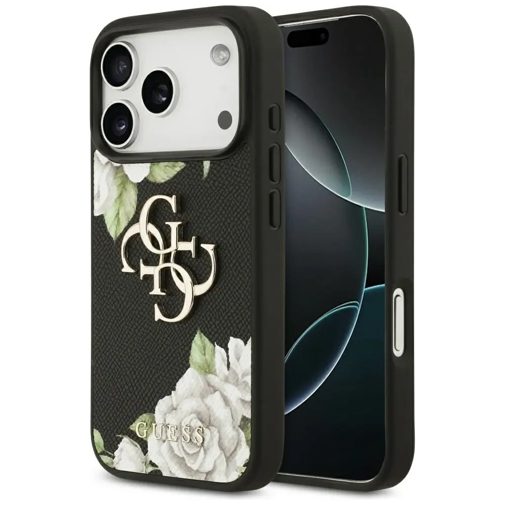 Etui Guess Grained Roses & Big 4G Logo do Apple iPhone 17 Pro czarny