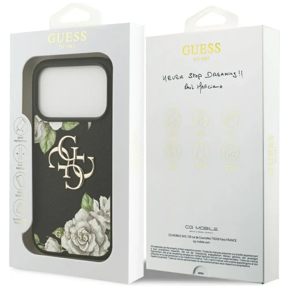 Etui Guess Grained Roses & Big 4G Logo do Apple iPhone 17 Pro czarny
