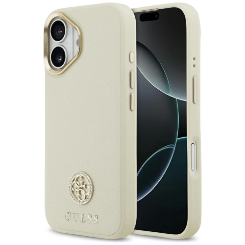 Etui Guess Grained Strass Logo MagSafe do Apple iPhone 17 beżowy