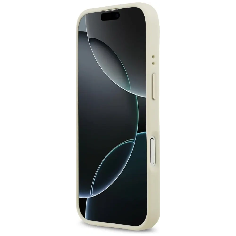 Etui Guess Grained Strass Logo MagSafe do Apple iPhone 17 beżowy