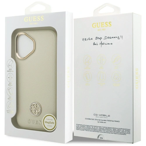 Etui Guess Grained Strass Logo MagSafe do Apple iPhone 17 beżowy