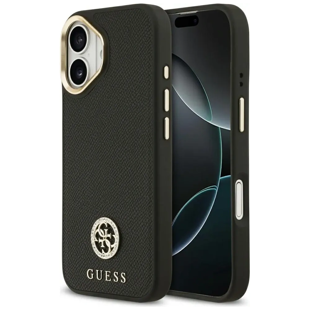 Etui Guess Grained Strass Logo MagSafe do Apple iPhone 17 czarny